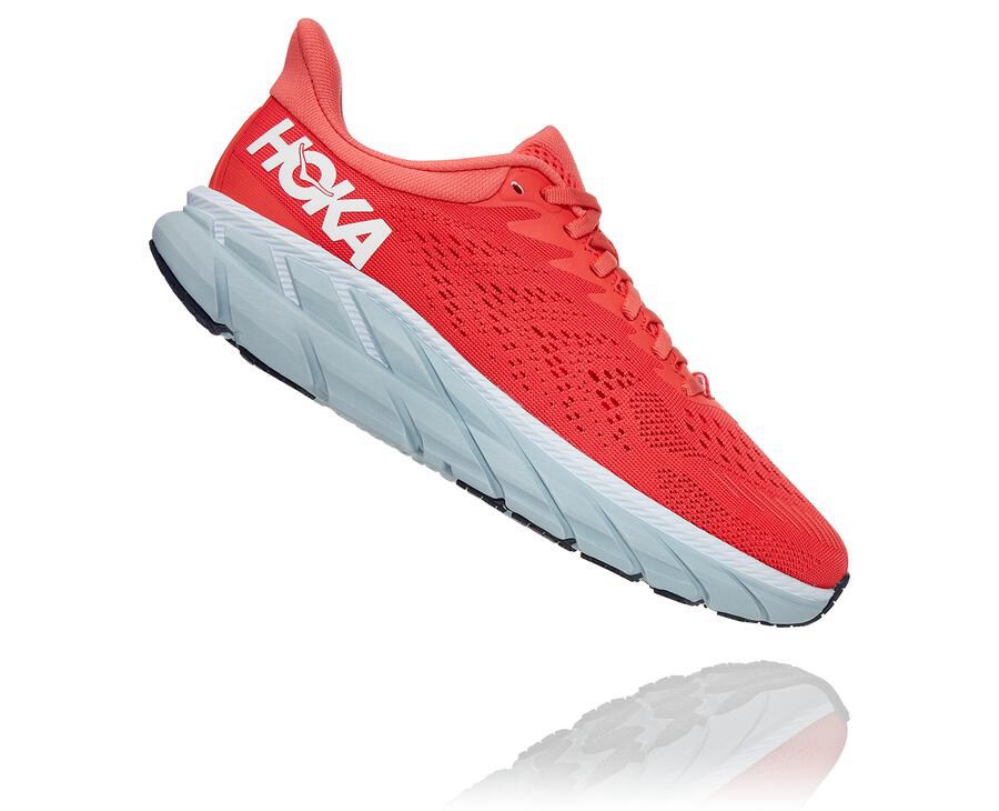 Hoka One One Clifton 7 Löparskor Dam - Röda/Vita - HEJPA-0129